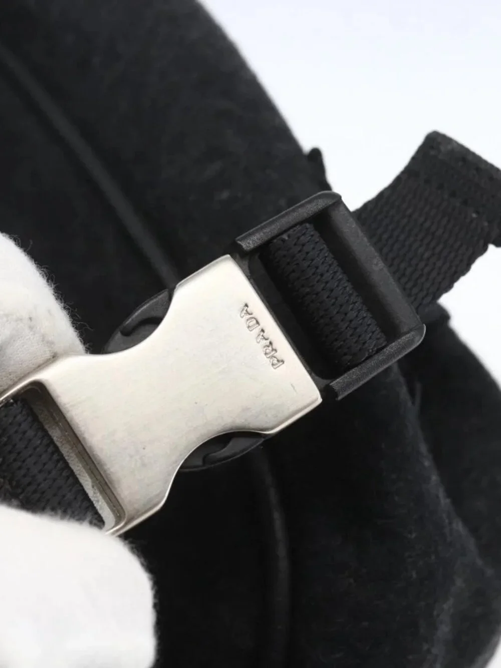 PRADA Shoulder Bag Wool Leather Black Silver